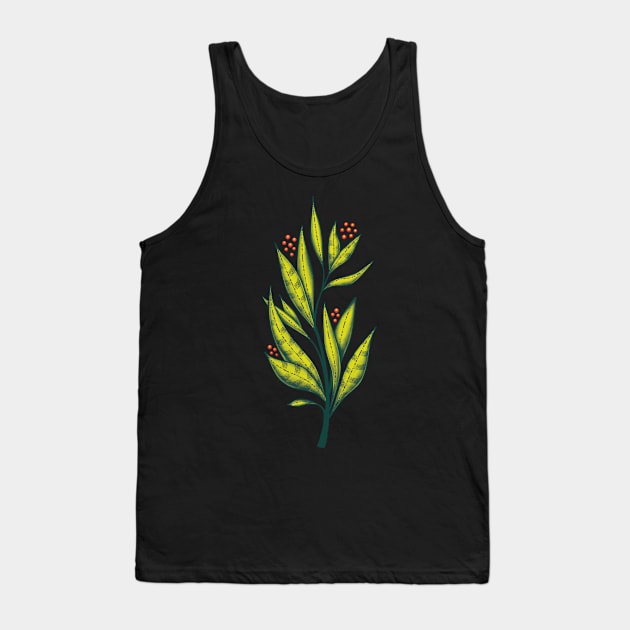 Abstract green plant with decorative leaves and berries Tank Top by Boriana Giormova